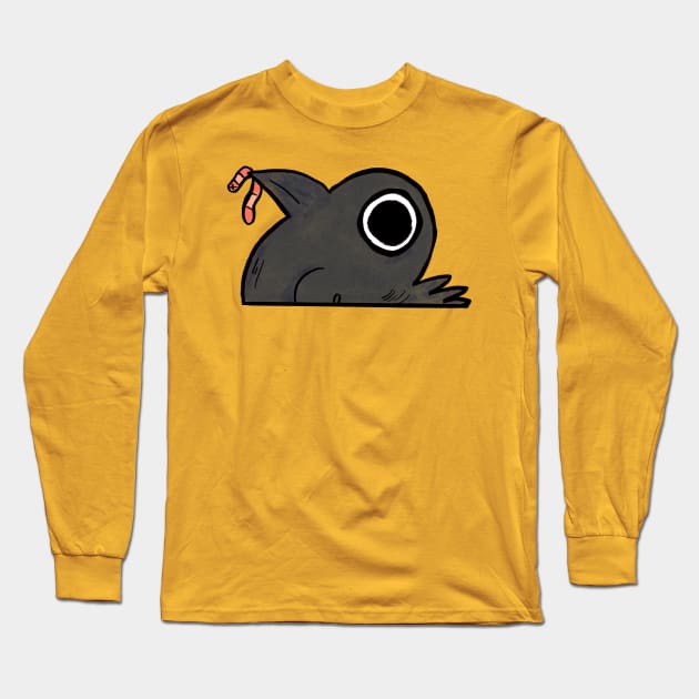 Crow with worm in his mouth raven Sobre Alba Long Sleeve T-Shirt by Sobre Alba